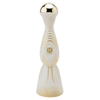 Decorative bottle with gold cap and design on a white background