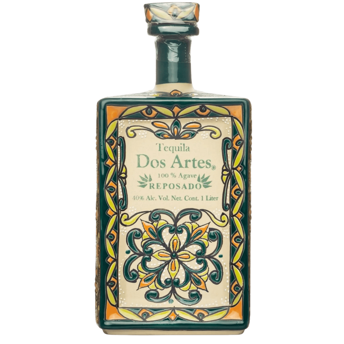 Dos Artes Reposado Tequila Hand Painted Ceramic Bottle 1 Liter - Liquor On Broadway