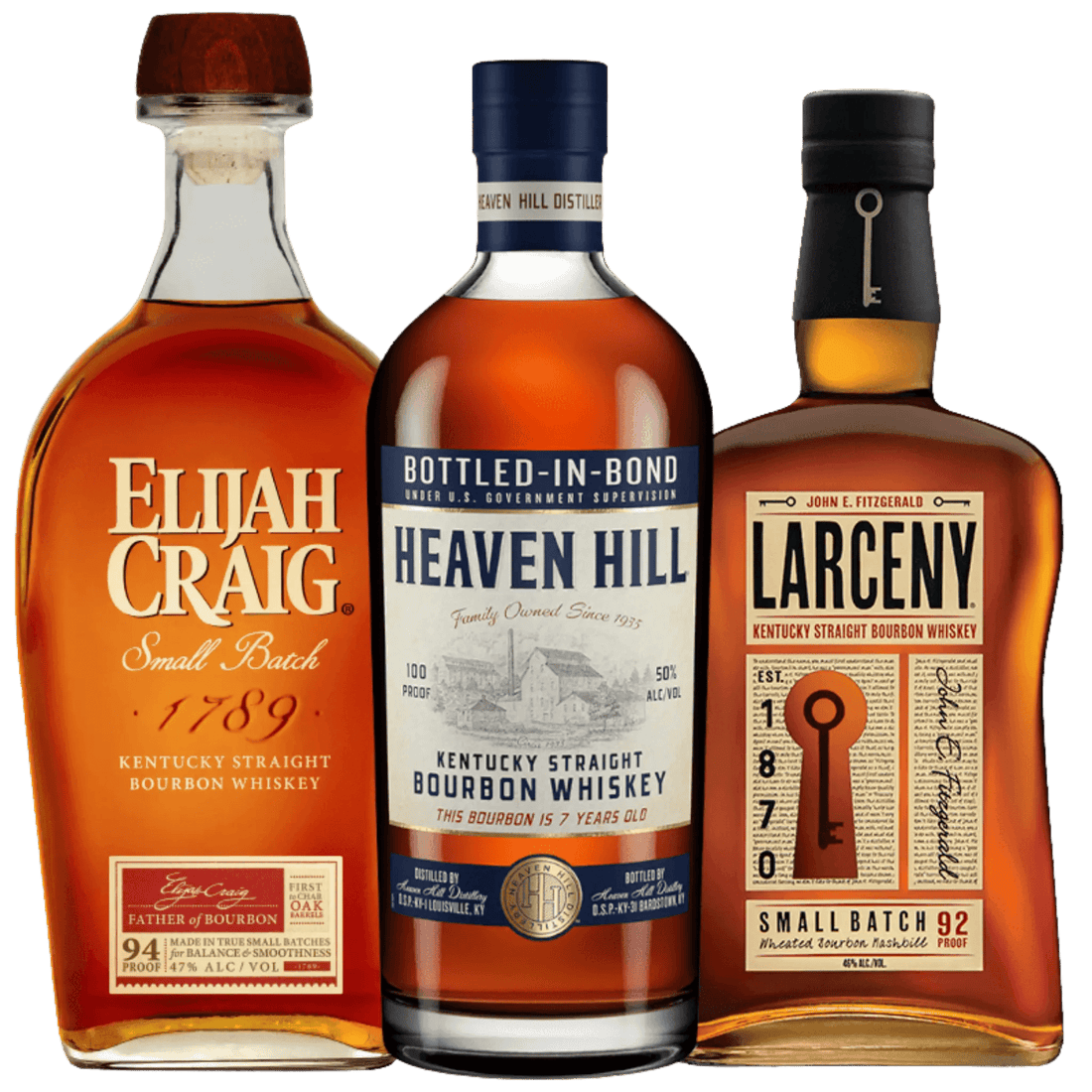 Elijah Craig, Heaven Hill 7 Year & Larceny Bourbon Bundle 3 x 750ml - Liquor On Broadway