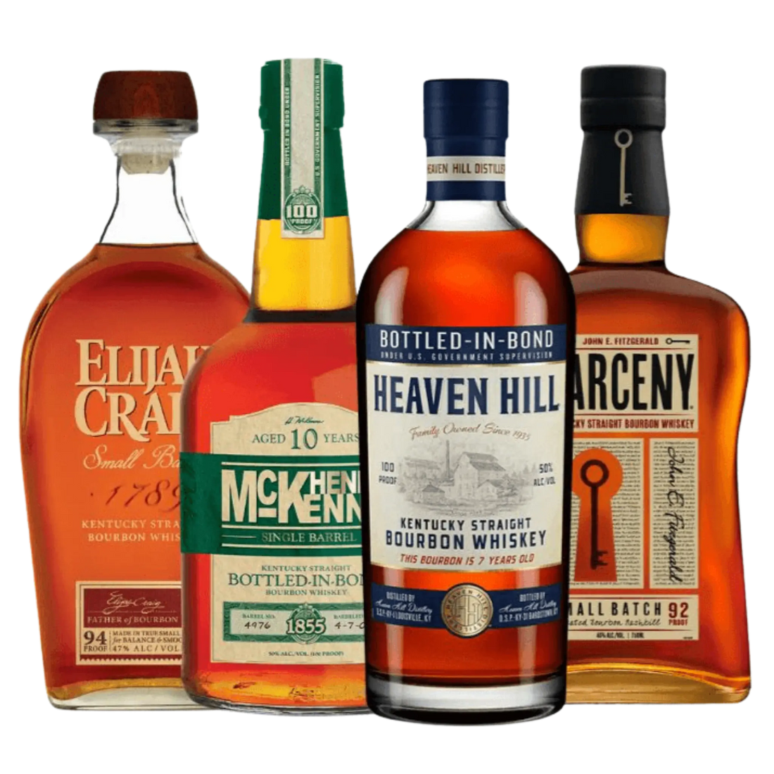 Elijah Craig, Henry McKenna 10 Year, Heaven Hill 7 Year & Larceny Bundle 4 x 750ml - Liquor On Broadway