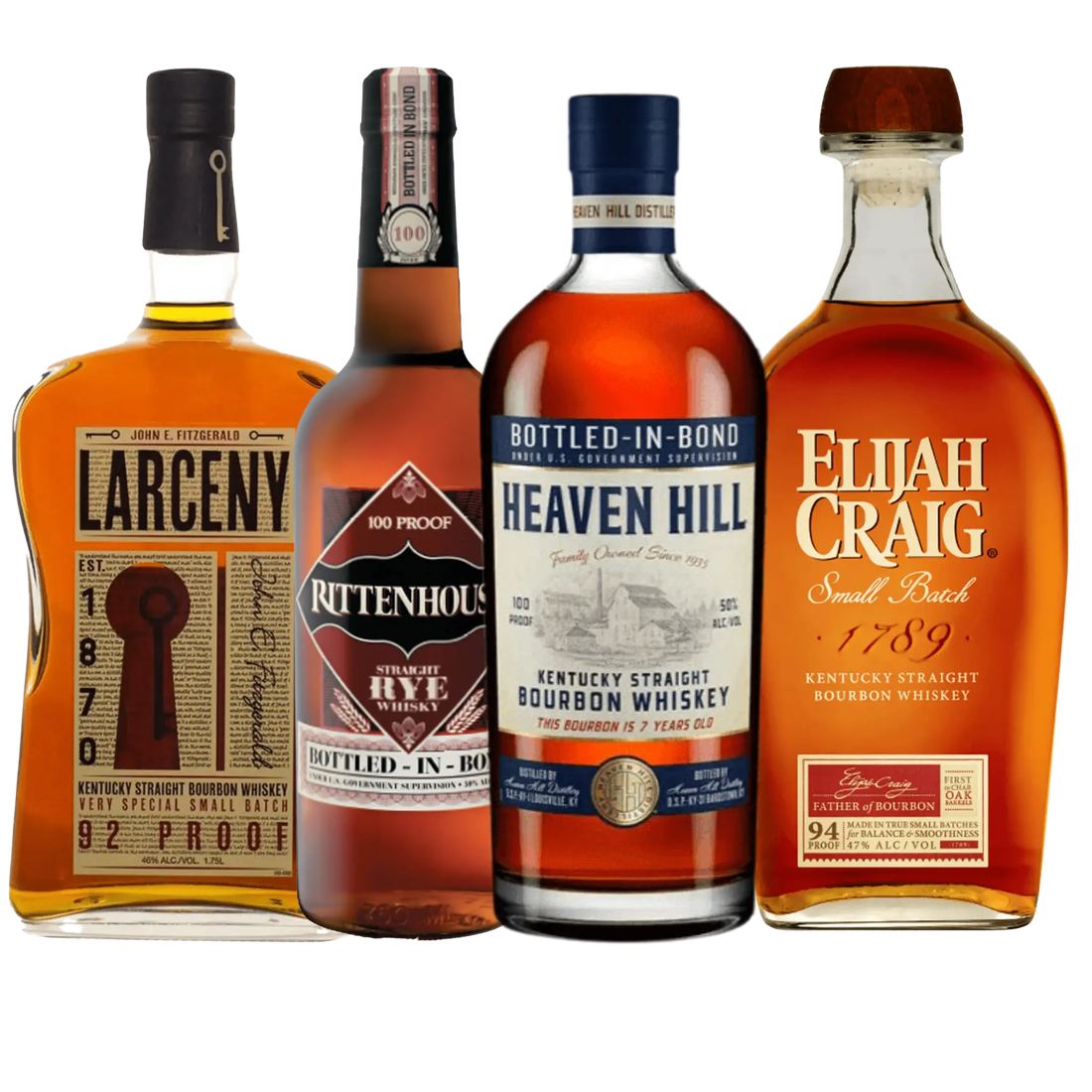 Elijah Craig, Rittenhouse Rye, Heaven Hill 7 Year & Larceny Bundle 4 x 750ml - Liquor On Broadway