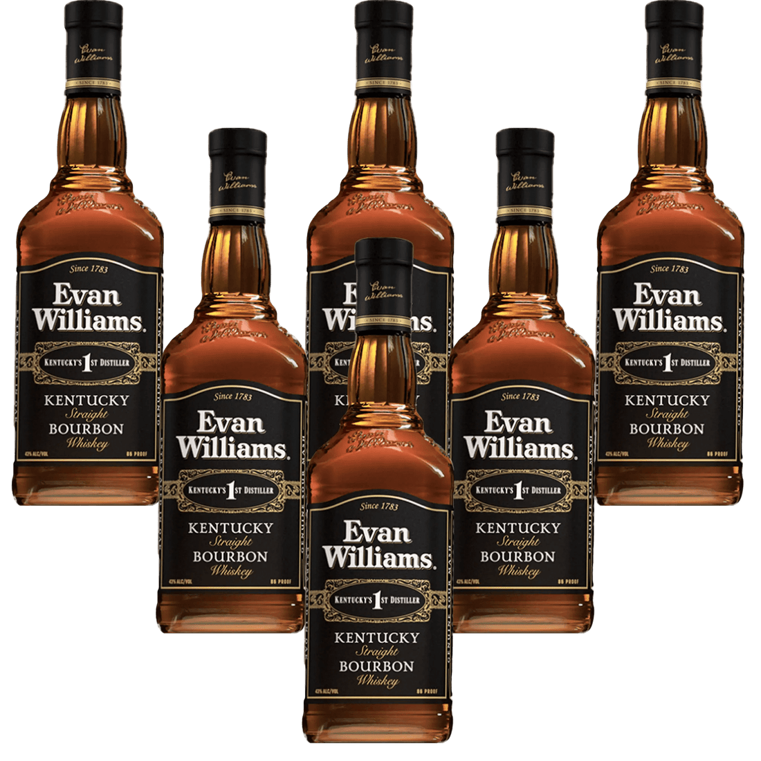 Evan Williams Black Label Kentucky Straight Bourbon Whiskey 86 Proof 750ml — 6 Bottle Case - Liquor On Broadway