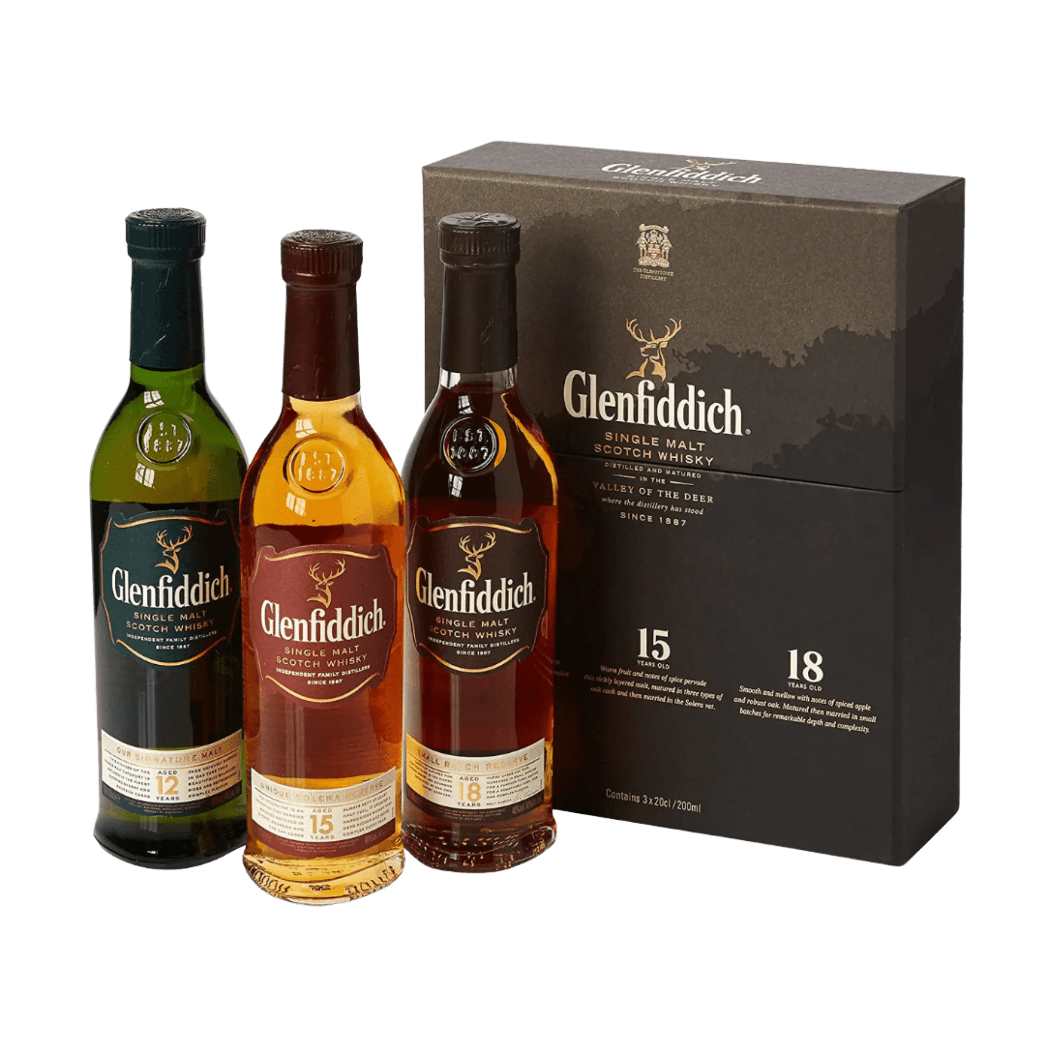 Glenfiddich Single Malt Scotch Whisky Trio Gift Set 3 x 200ml Glenfiddich Single Malt Scotch Whisky Trio Gift Set 3 x 200ml