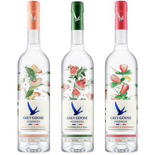 Grey Goose Essences 3 Bottle Bundle White Peach Rosemary Watermelon Basil Strawberry Lemongrass 750ml - Liquor On Broadway