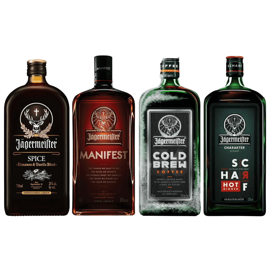 Jägermeister Variety Bundle Pack 750ml Set : Spice, Scharf, Manifest & Cold Brew - Liquor On Broadway