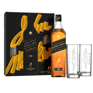 Johnnie Walker Black Label 12 Year Old Blended Scotch Whisky Gift Set with Glasses 750ml - Liquor On Broadway