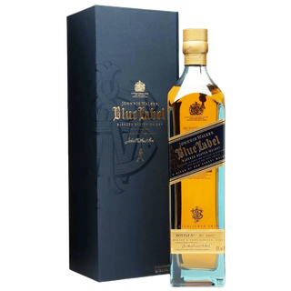 Johnnie Walker Blue Label premium blended Scotch whisky bottle with branded gift box packaging