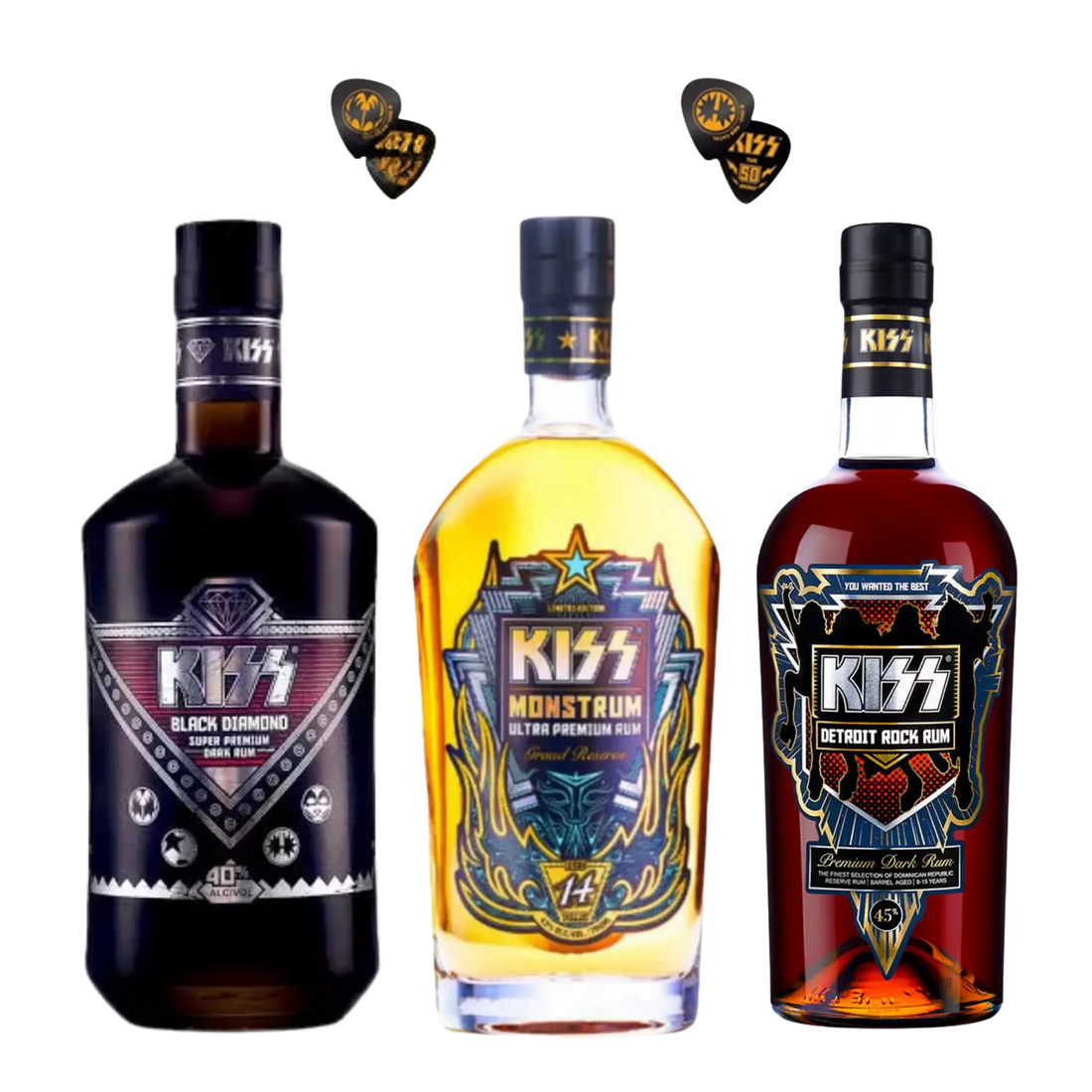 KISS Rum Collection Bundle with Free 50th Anniversary Guitar Picks - Liquor On Broadway