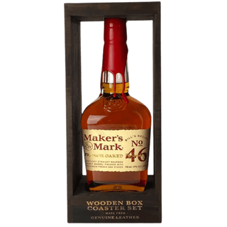 Maker’s Mark 46 French Oaked Bourbon with Wooden Box Coaster Set 750ml - Liquor On Broadway