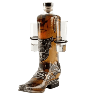 Texano Gold Tequila Boot with Shot Glasses 750ml - Liquor On Broadway