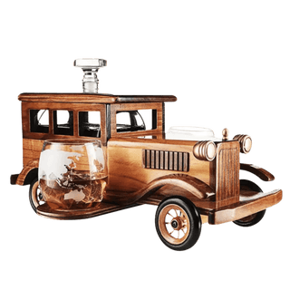 The Wine Savant Vintage Wooden Car Whiskey Decanter Set - Liquor On Broadway