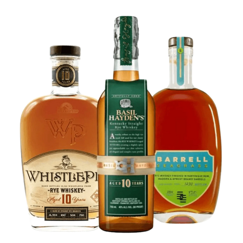 WhistlePig 10 Year Rye + Basil Hayden 10 Year Rye + Barrell Seagrass Rye Whiskey Bundle 3 x 750ml - Liquor On Broadway